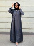Elegant Dark Grey Floral Whisper Abaya