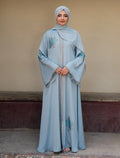 Elegant Light Blue Embroidered Abaya