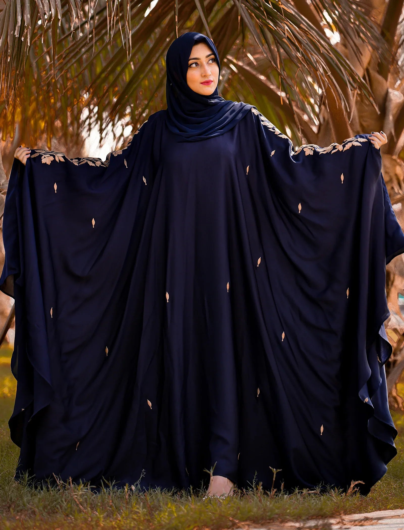 Elegant Midnight Blue Embroidered Abaya