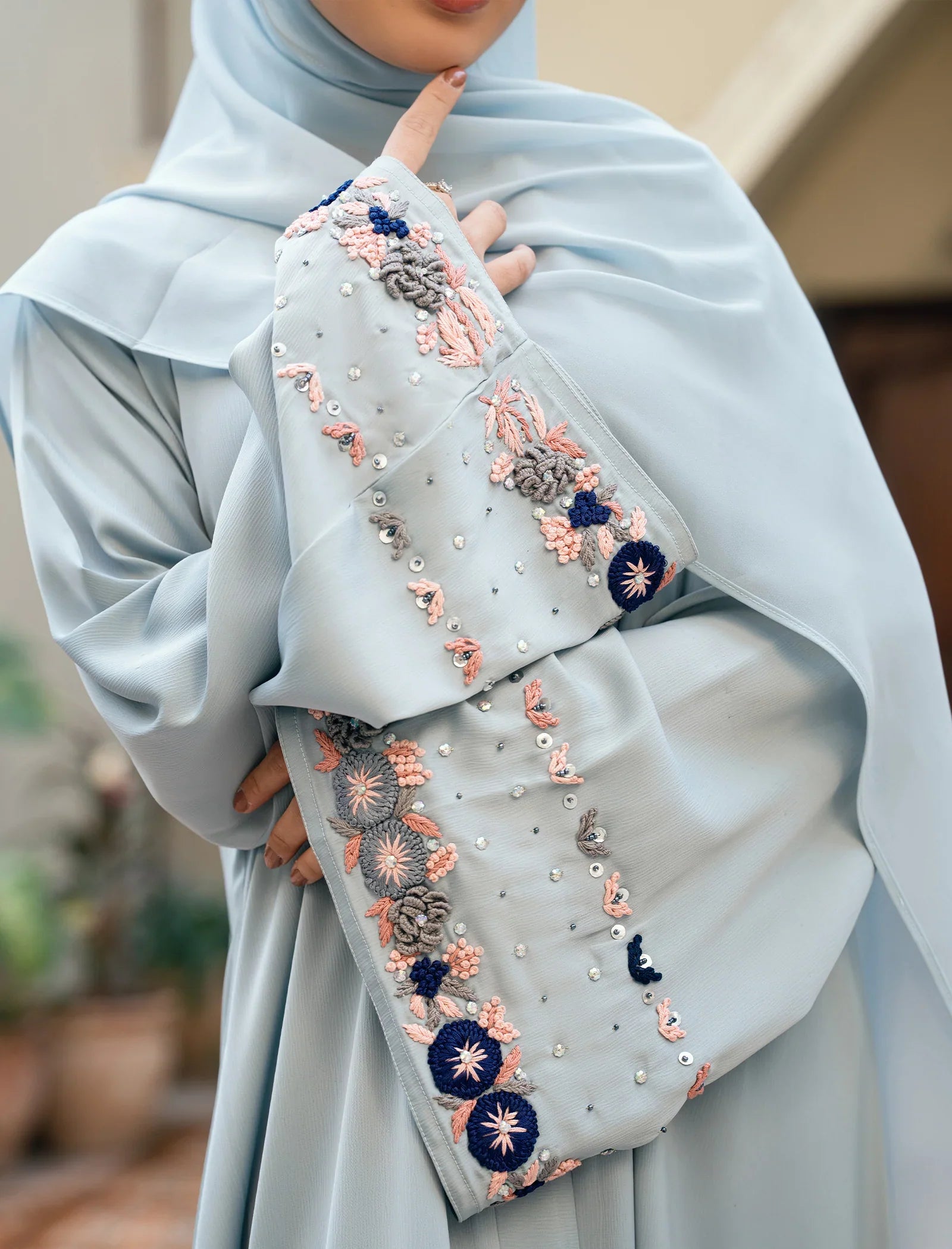 Elegant Ocean Blue Abaya