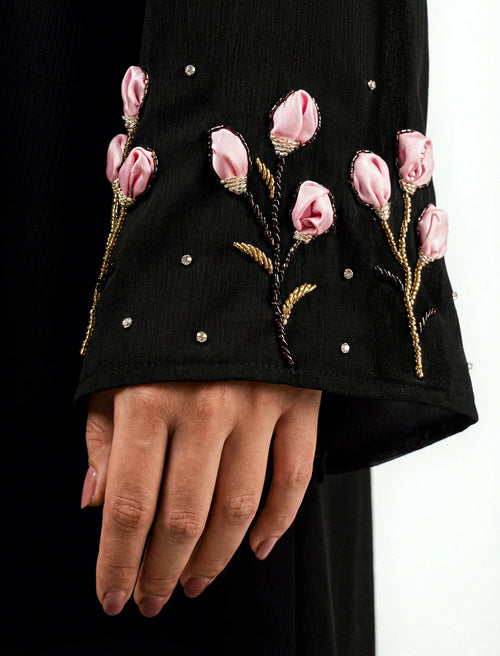 Black Embroidered Floral Abaya