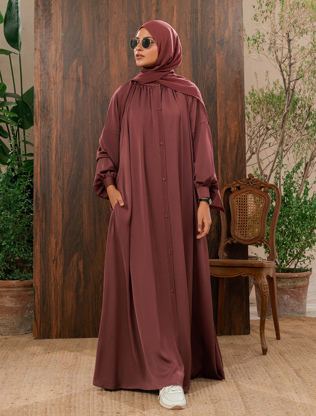 Mocha Grace Button-Front Abaya