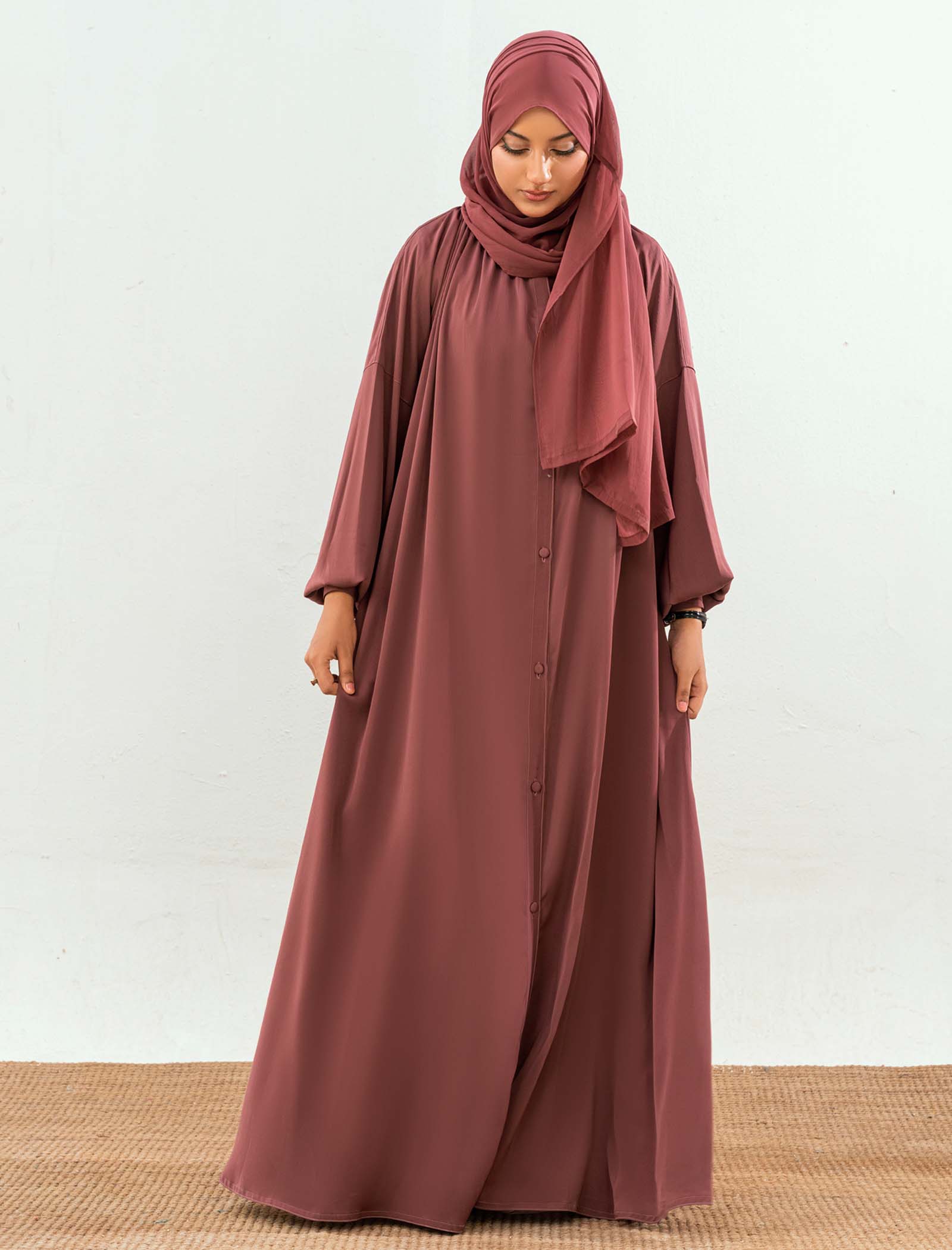 Mocha Grace Button-Front Abaya