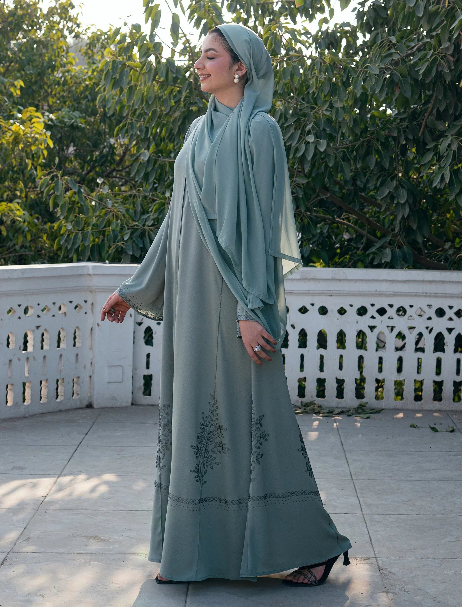 Elegant Pastel Blue Embroidered Abaya