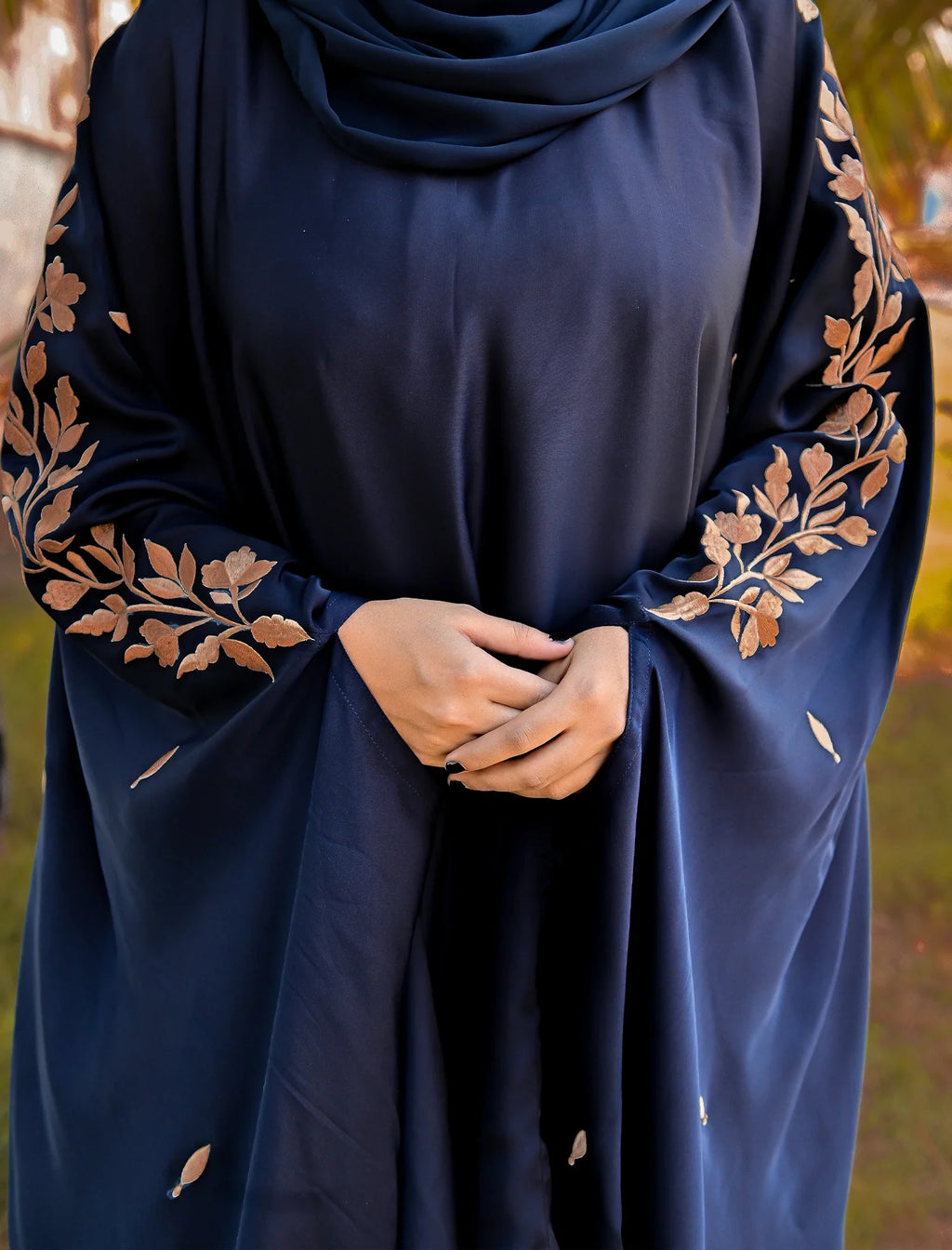Elegant Midnight Blue Embroidered Abaya