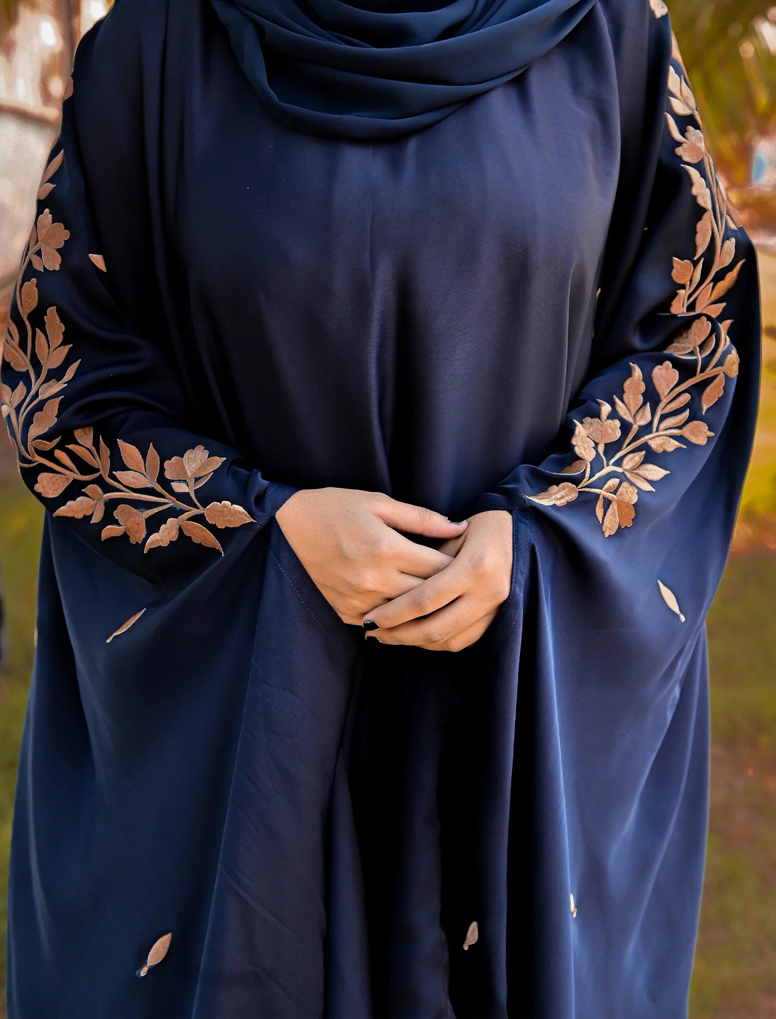 Elegant Midnight Blue Embroidered Abaya