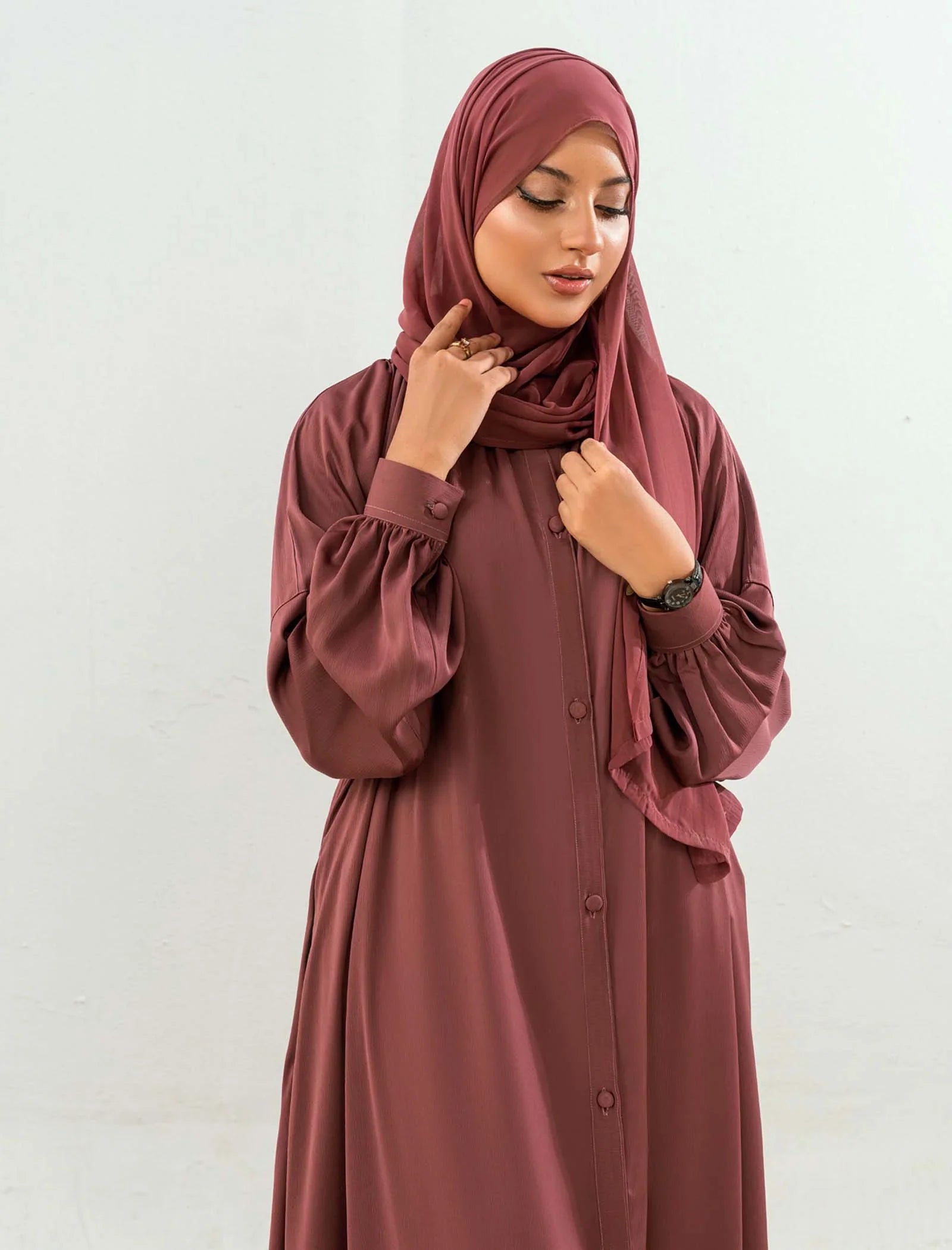 Mocha Grace Button-Front Abaya
