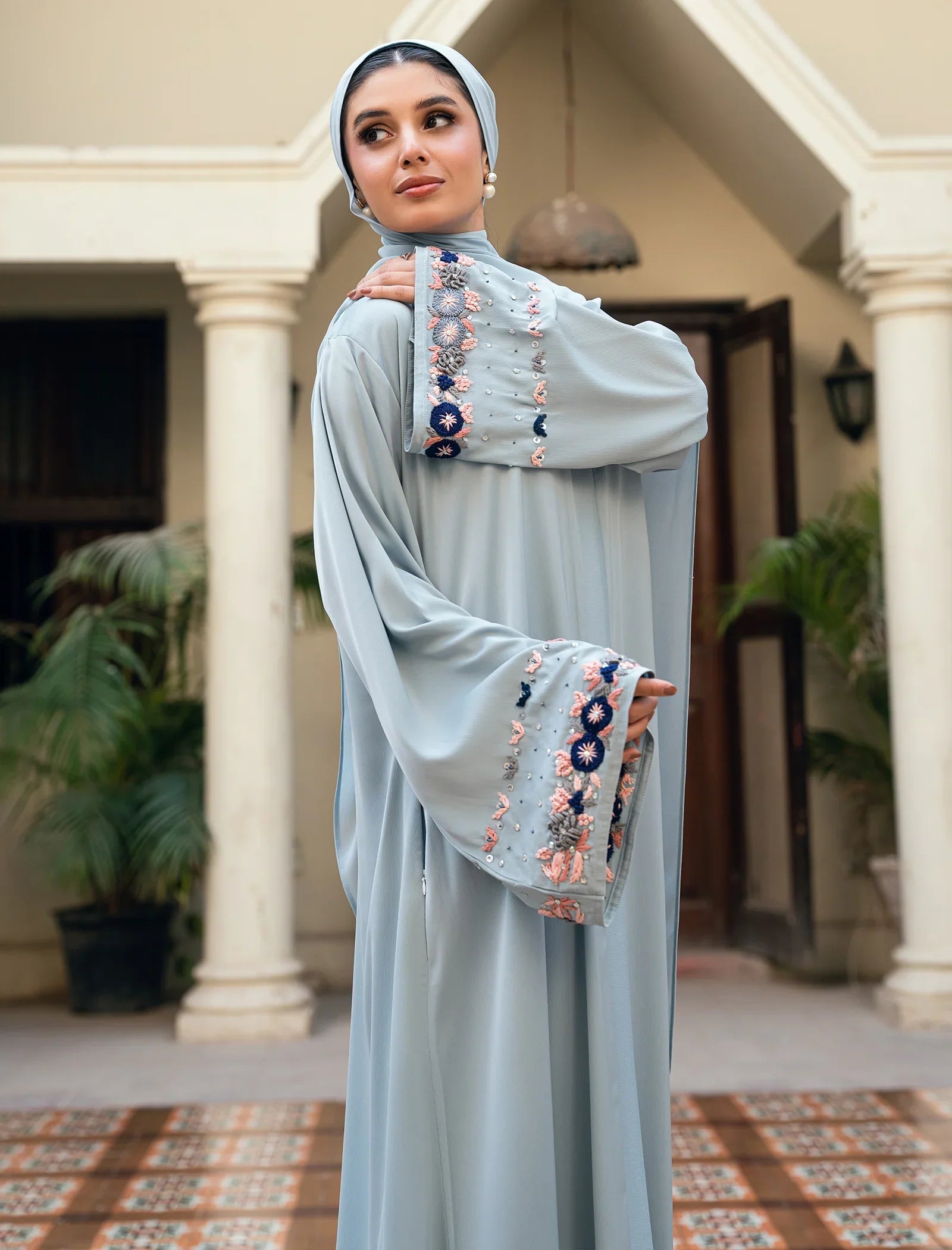 Elegant Ocean Blue Abaya