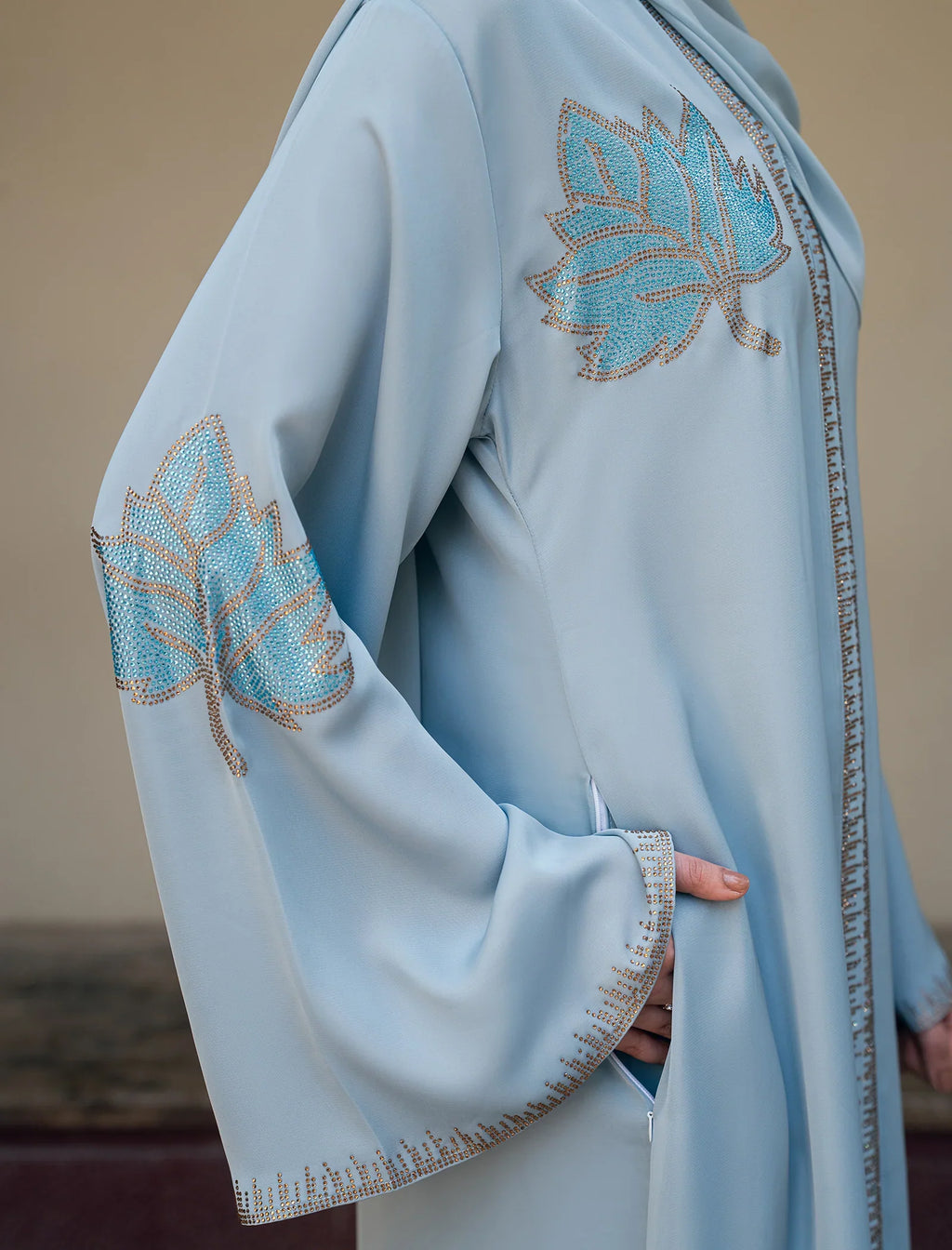 Elegant Light Blue Embroidered Abaya