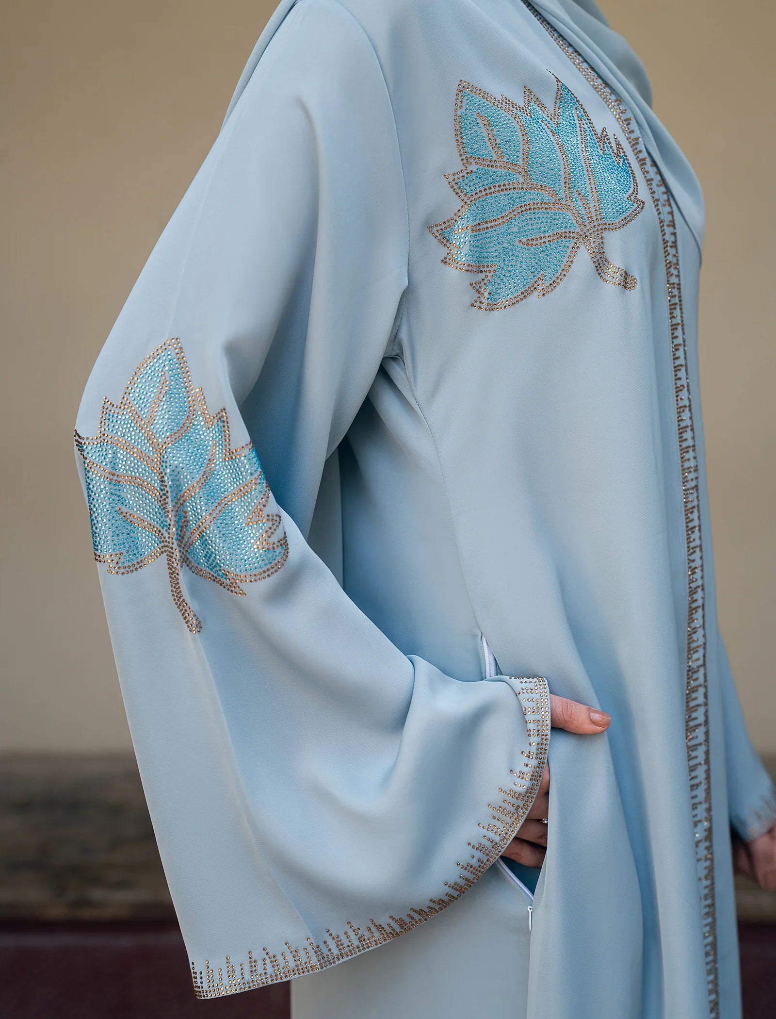 Elegant Light Blue Embroidered Abaya