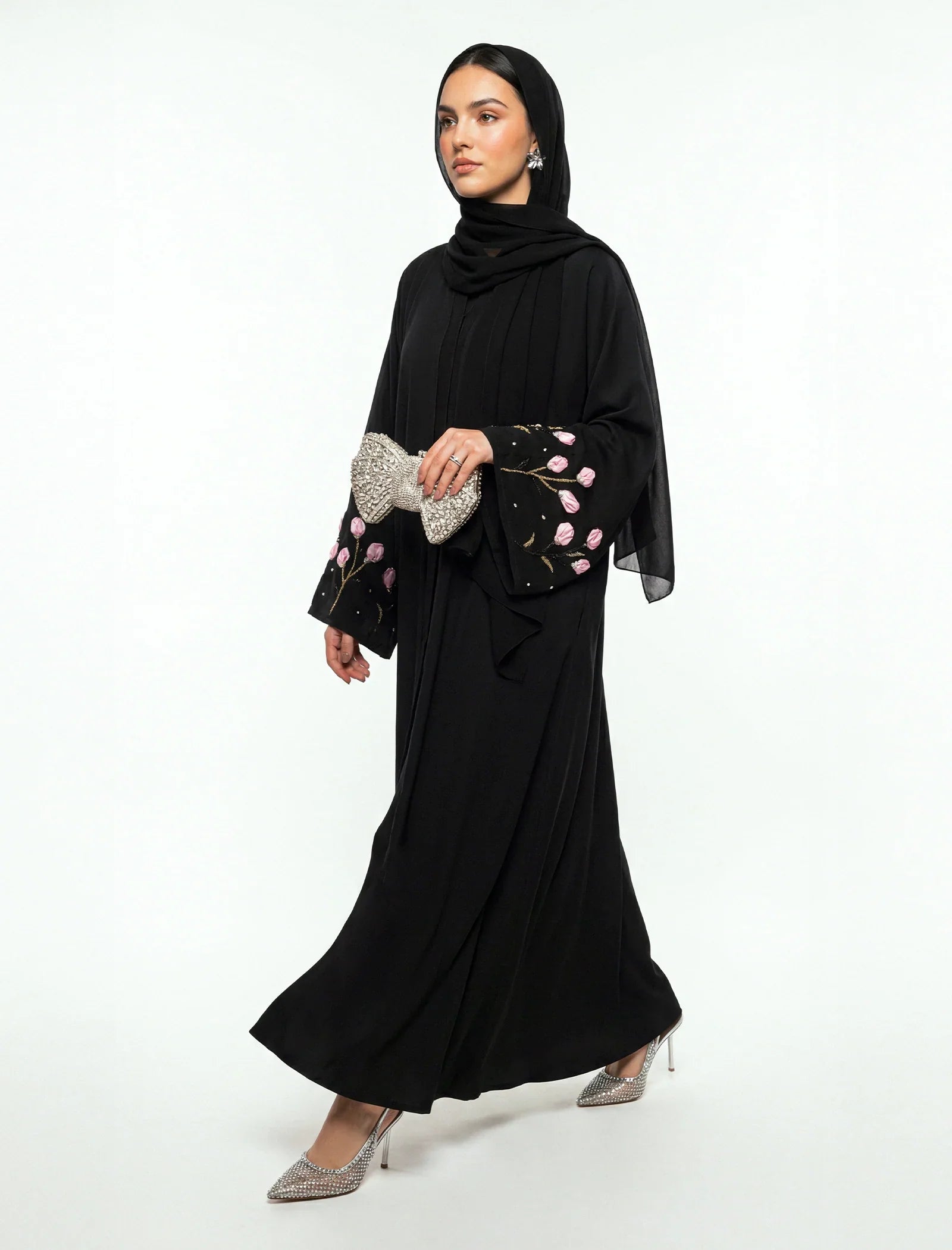 Black Embroidered Floral Abaya