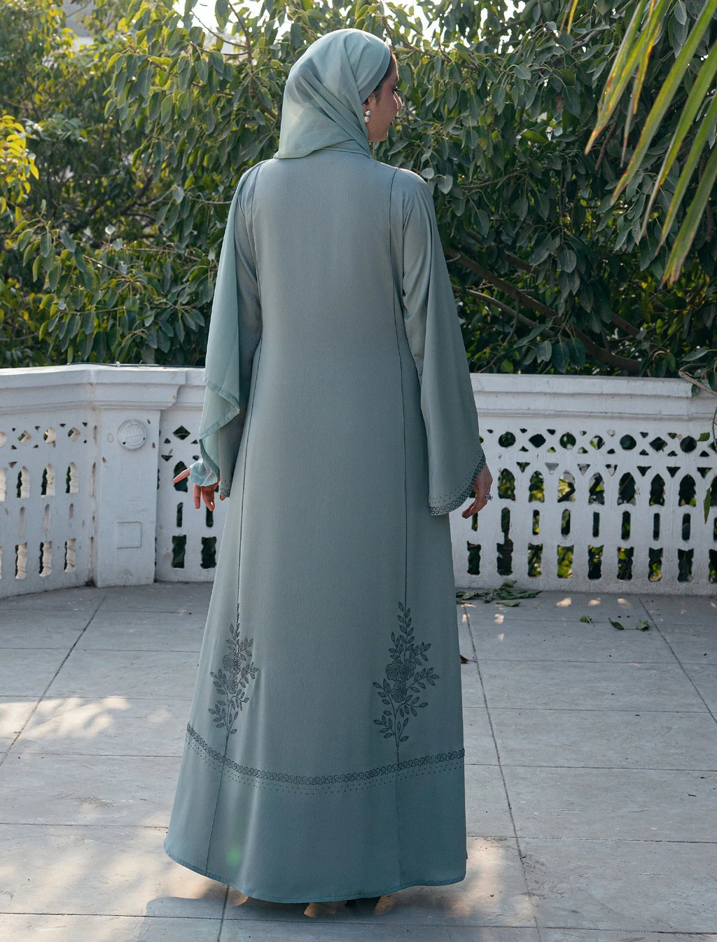 Elegant Pastel Blue Embroidered Abaya