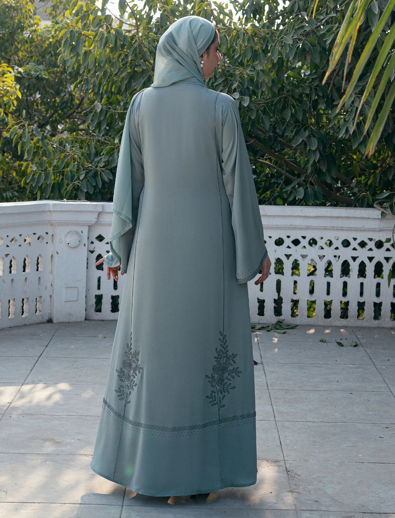 Elegant Pastel Blue Embroidered Abaya