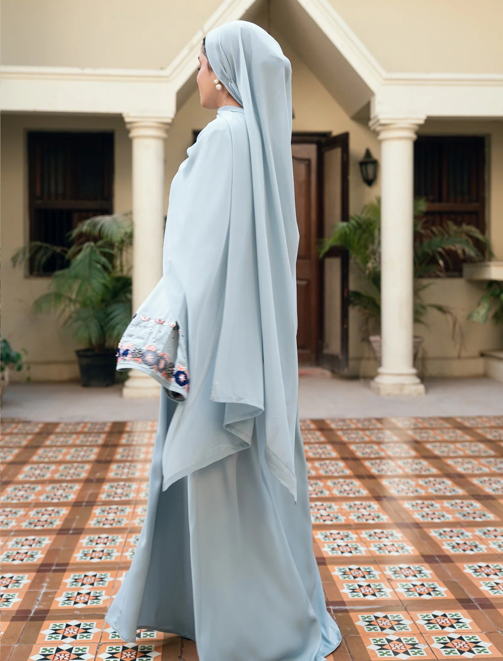 Elegant Ocean Blue Abaya