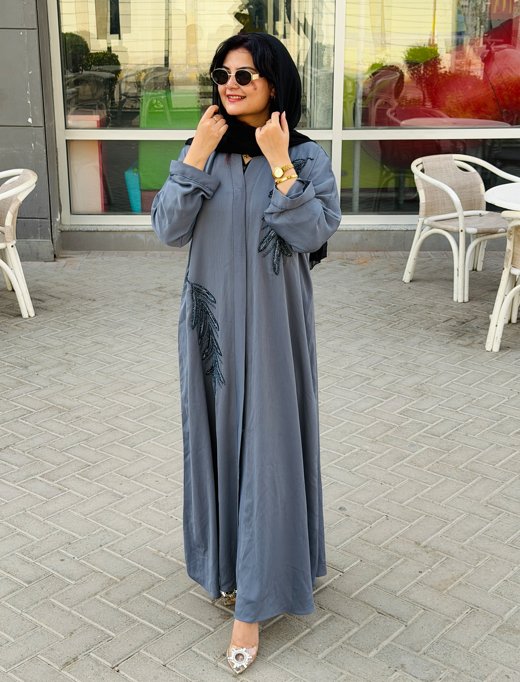 Elegant Soft Blue Embroidered Abaya