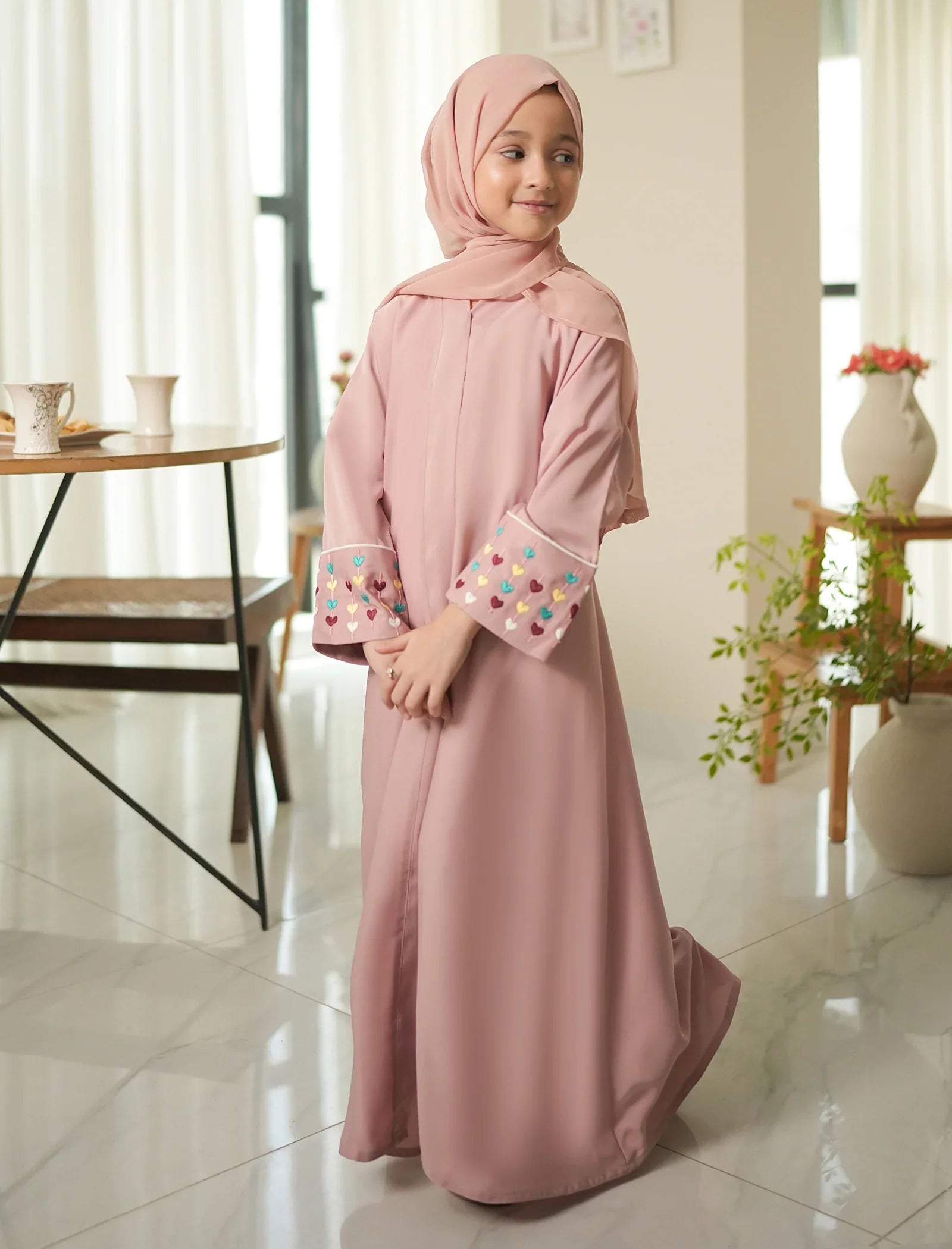 Blush Petal Charm Kids Abaya