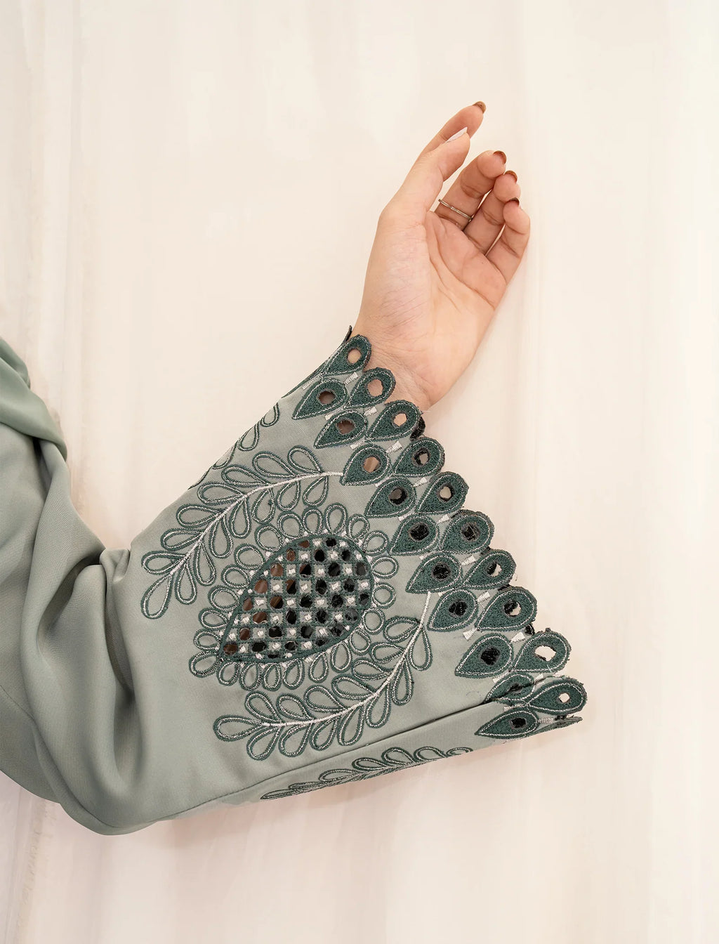 Elegant Sage Green Embroidered Abaya