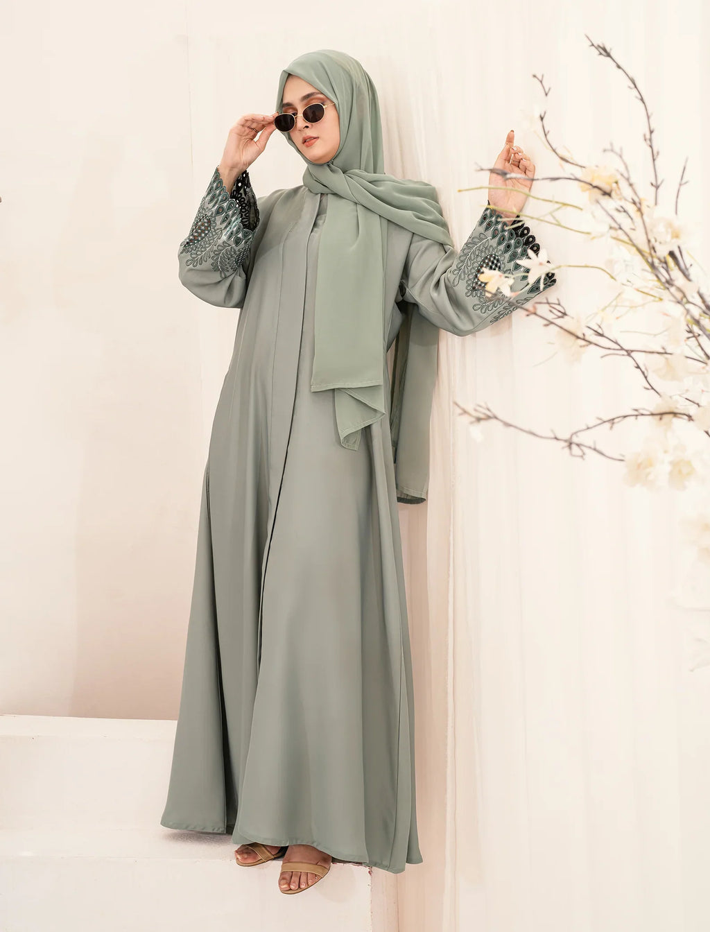 Elegant Sage Green Embroidered Abaya