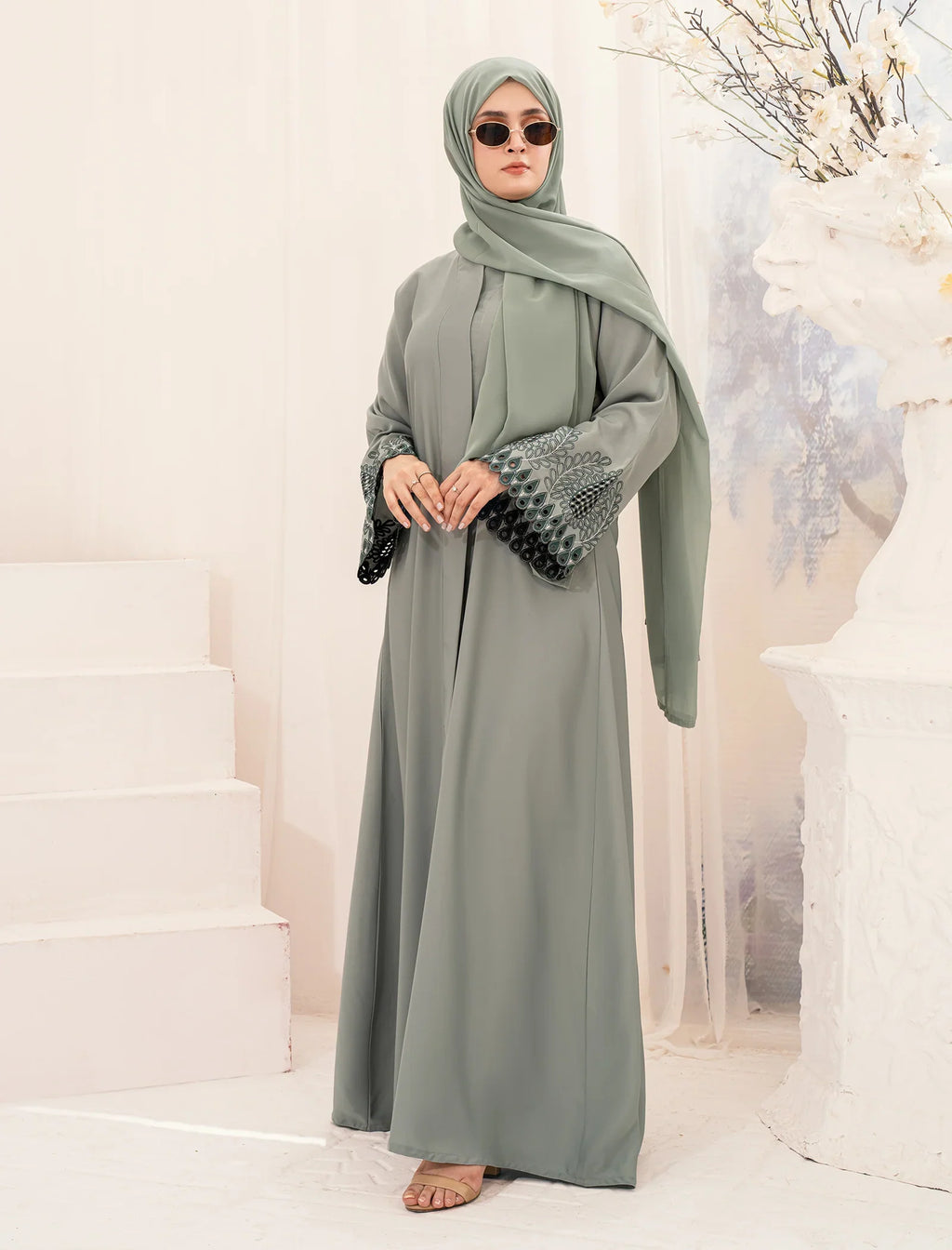Elegant Sage Green Embroidered Abaya