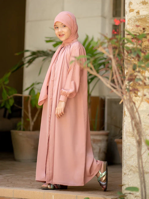 Blush Pearl Button Abaya