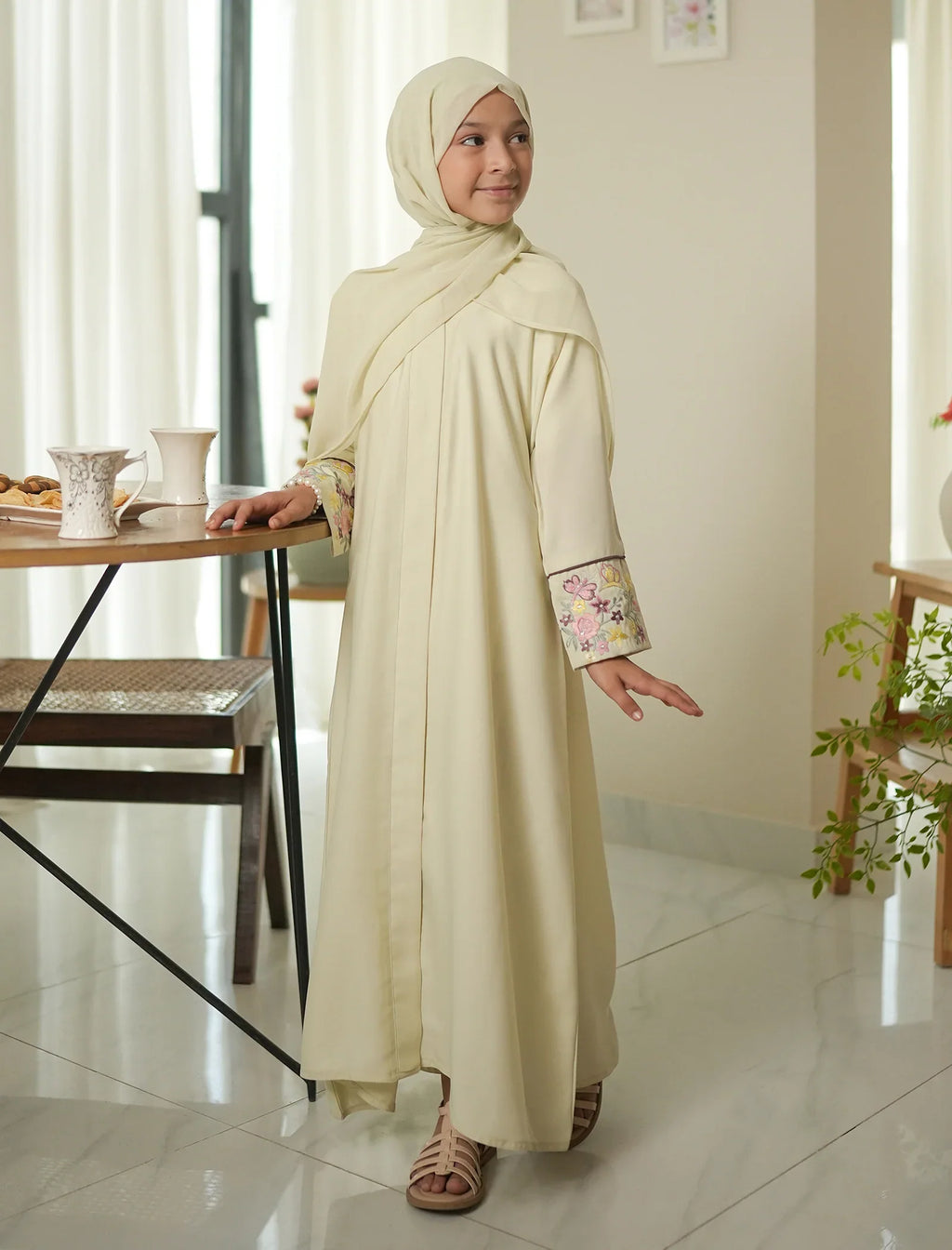 Ivory Bloom Embroidered Abaya