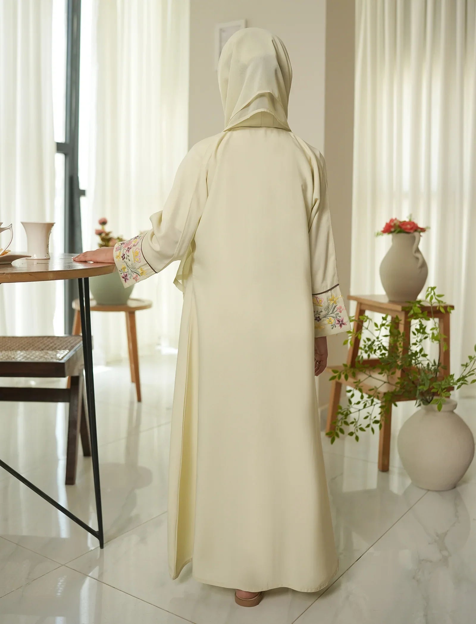 Ivory Bloom Embroidered Abaya