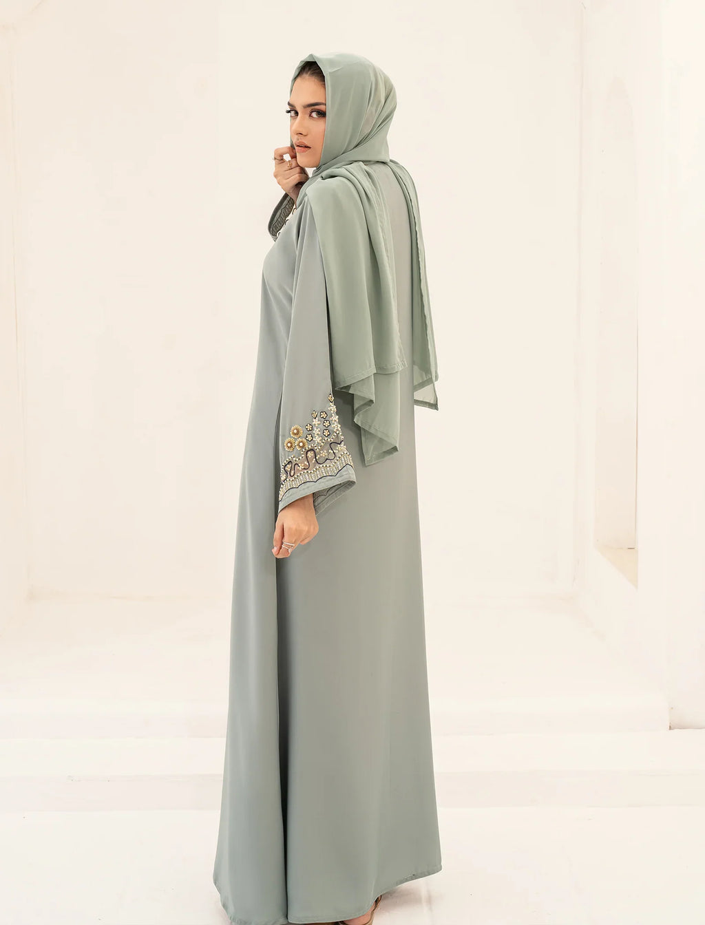 Elegant Grey Embroidered Abaya