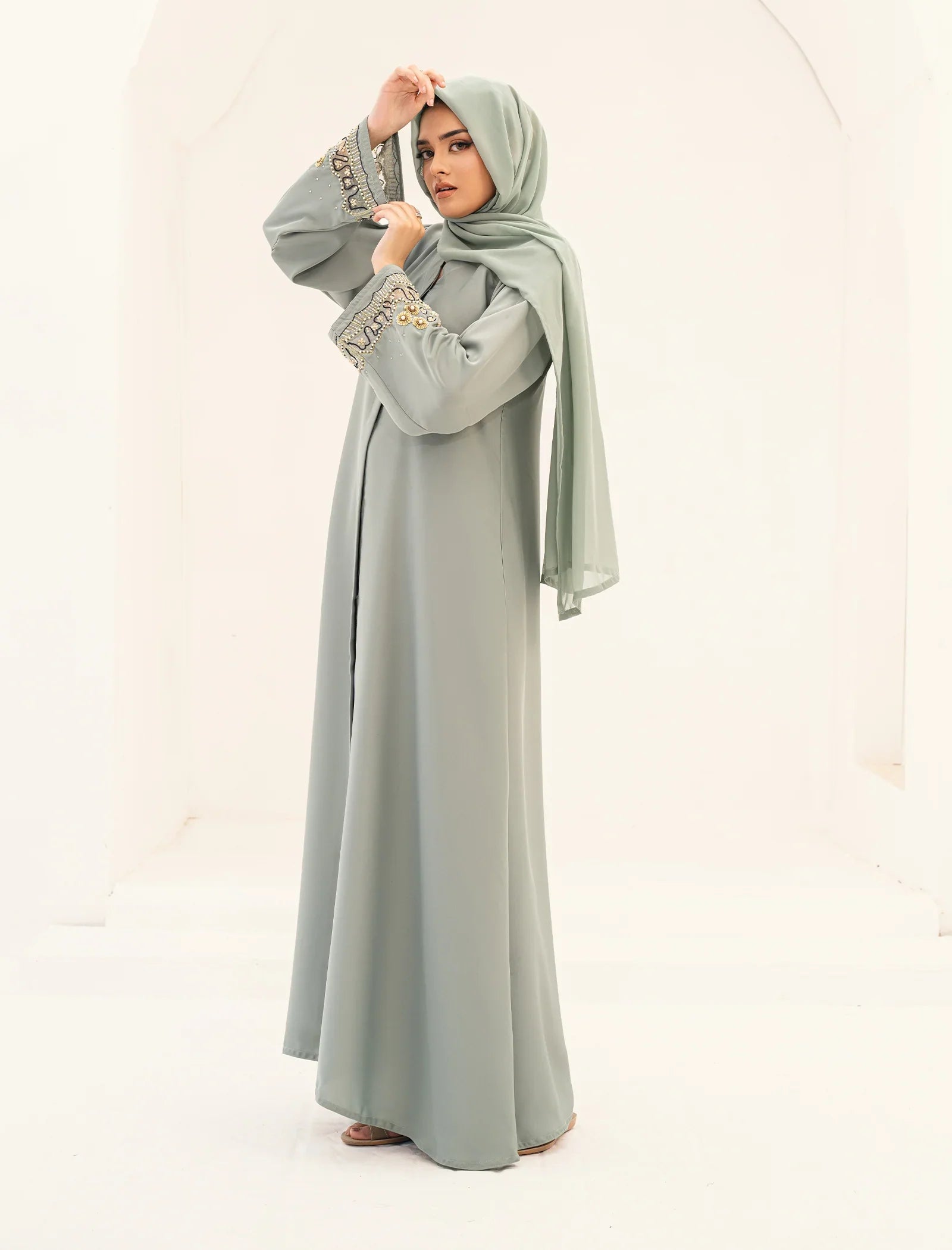 Elegant Grey Embroidered Abaya