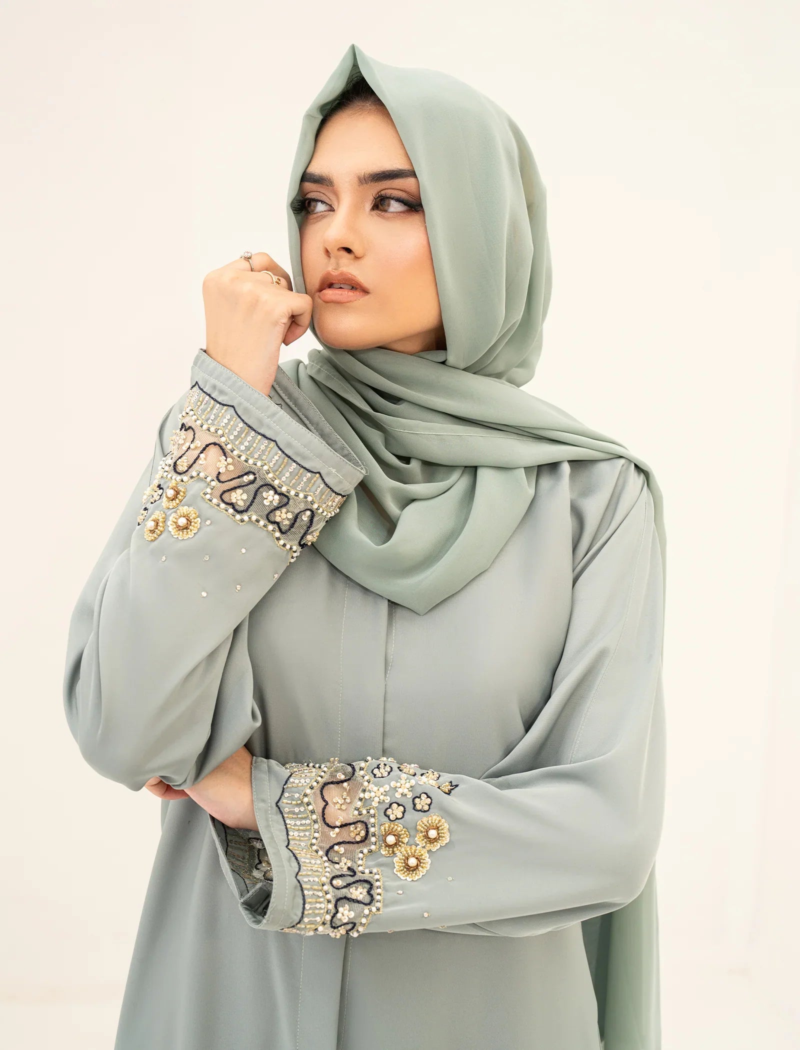 Elegant Grey Embroidered Abaya
