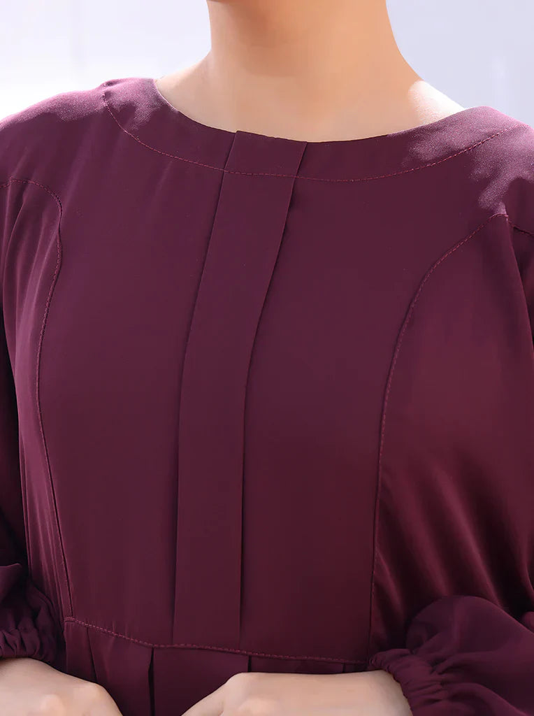 Elegant Maroon Pleated Abaya