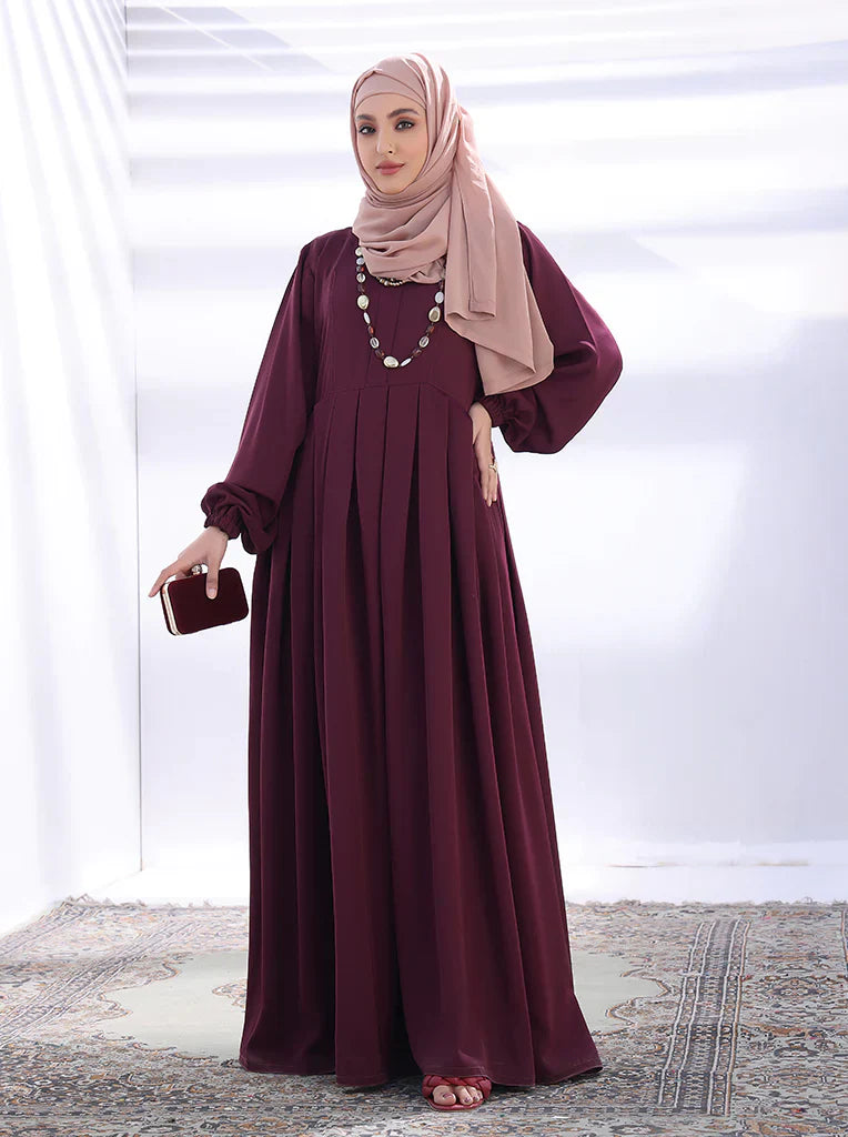 Elegant Maroon Pleated Abaya