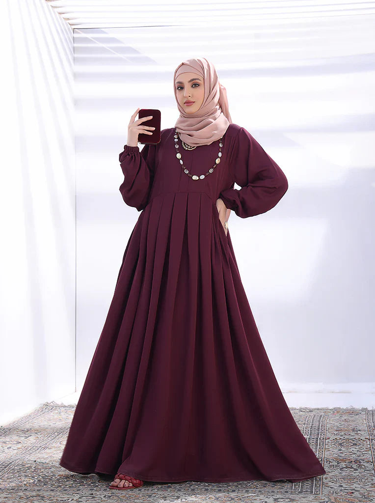 Elegant Maroon Pleated Abaya