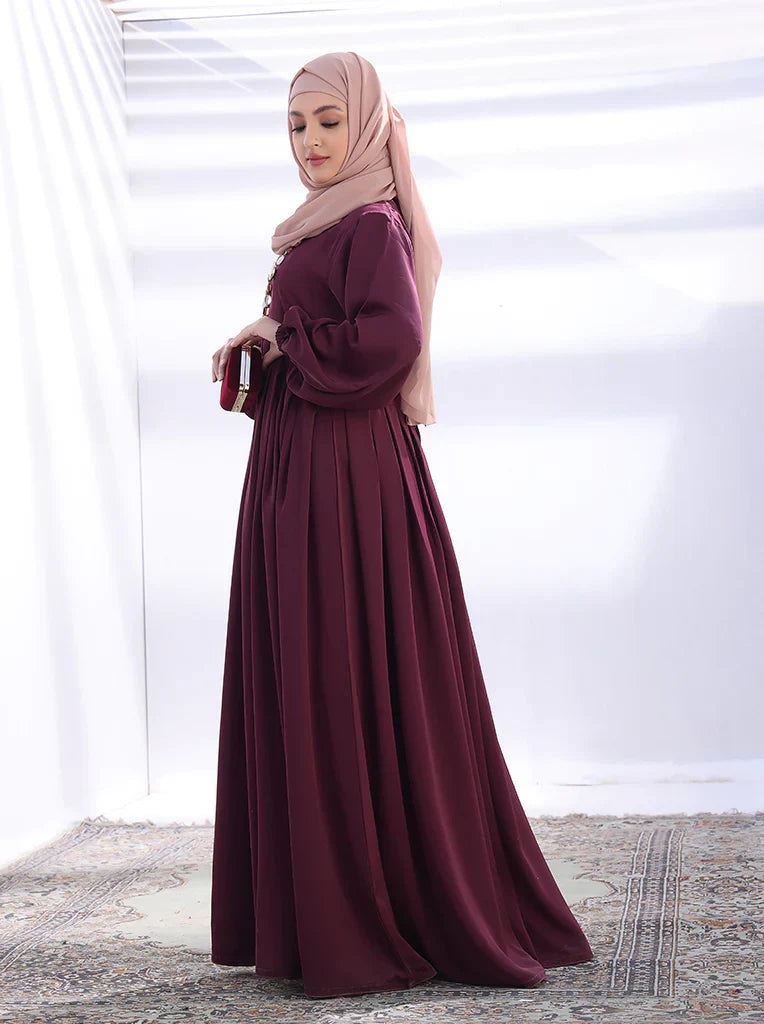 Elegant Maroon Pleated Abaya
