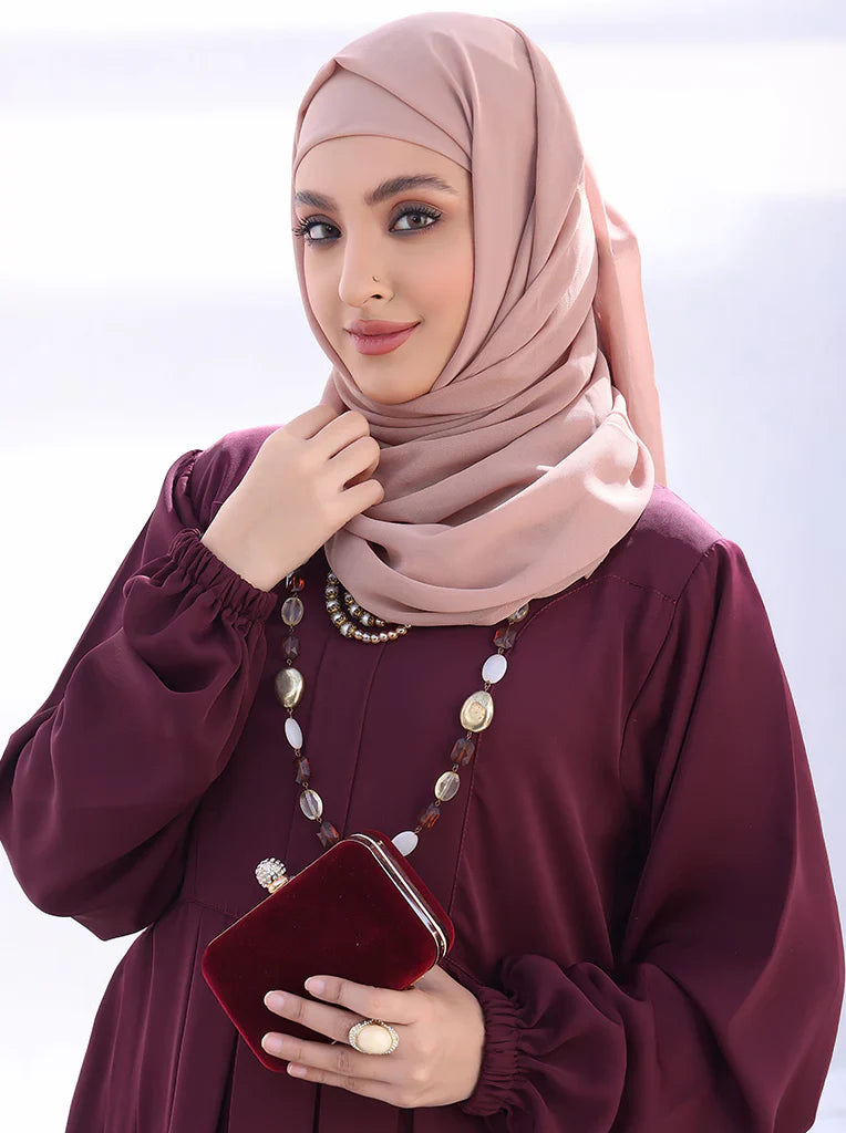 Elegant Maroon Pleated Abaya