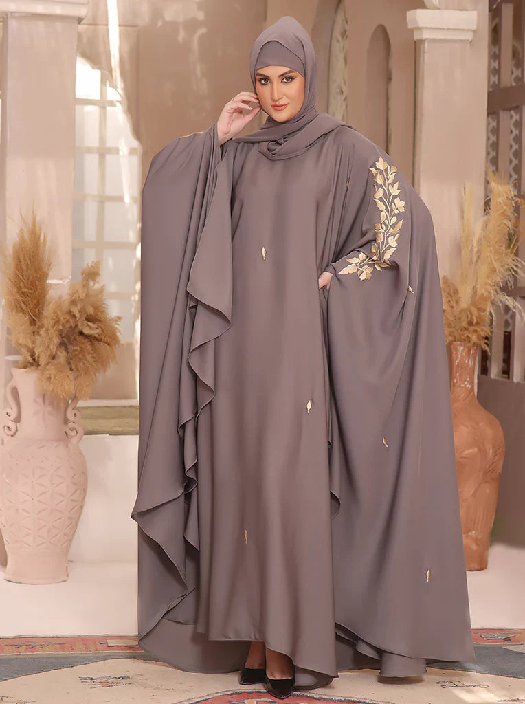 Graceful Taupe Embroidered Abaya