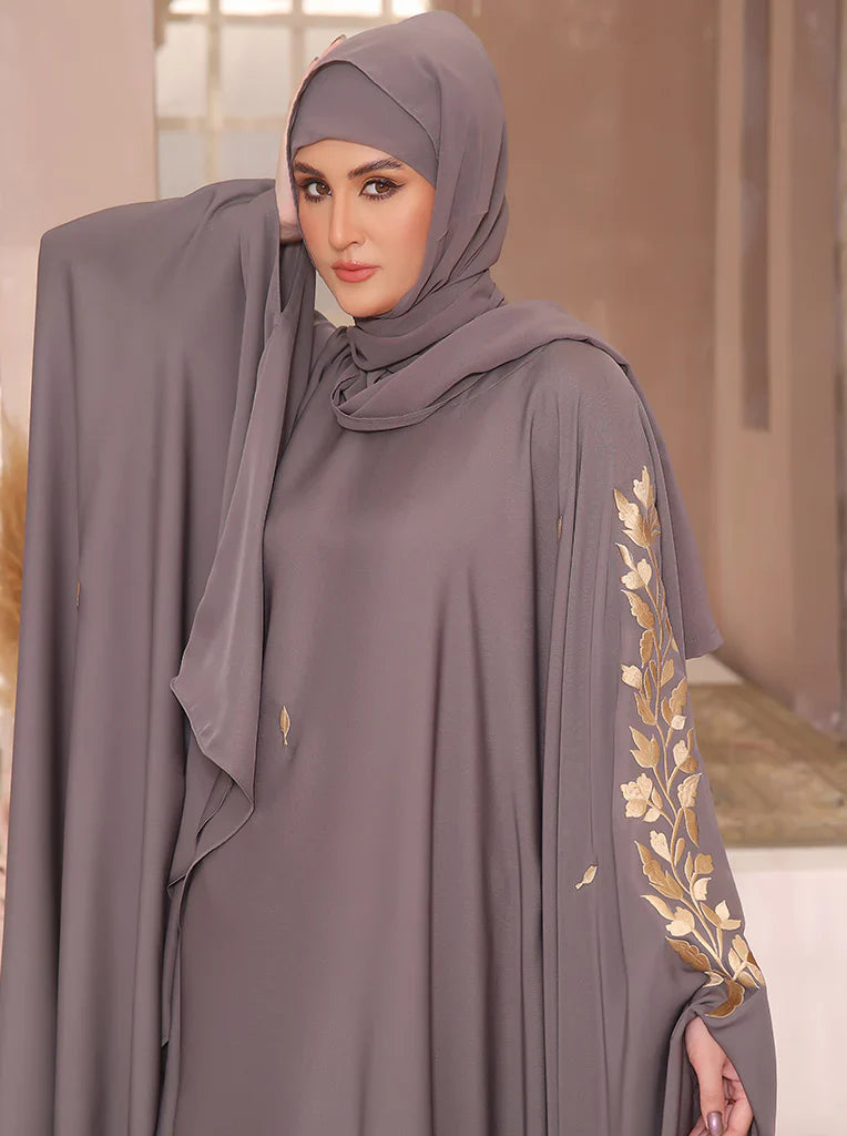 Graceful Taupe Embroidered Abaya