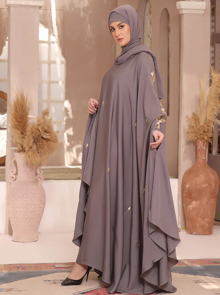 Graceful Taupe Embroidered Abaya
