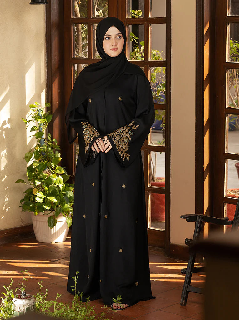 Regal Black Embroidered Abaya