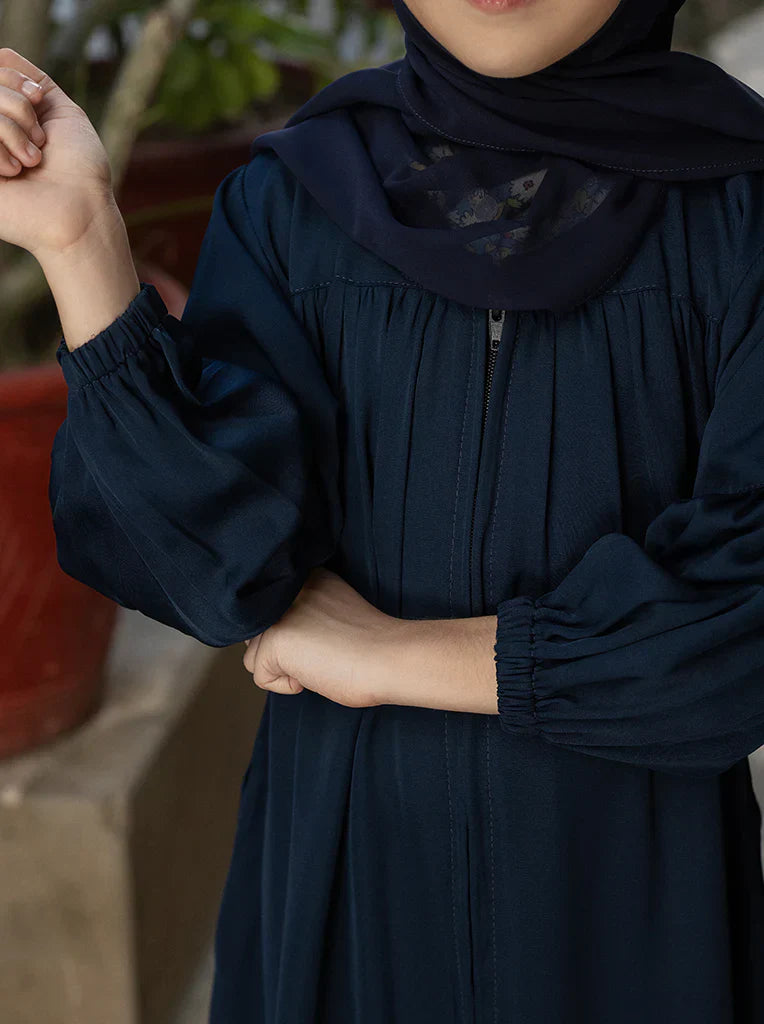Classic Navy Blue Maxi Abaya with Gathered Sleeves