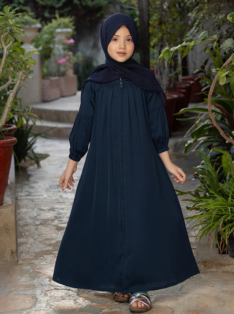 Classic Navy Blue Maxi Abaya with Gathered Sleeves