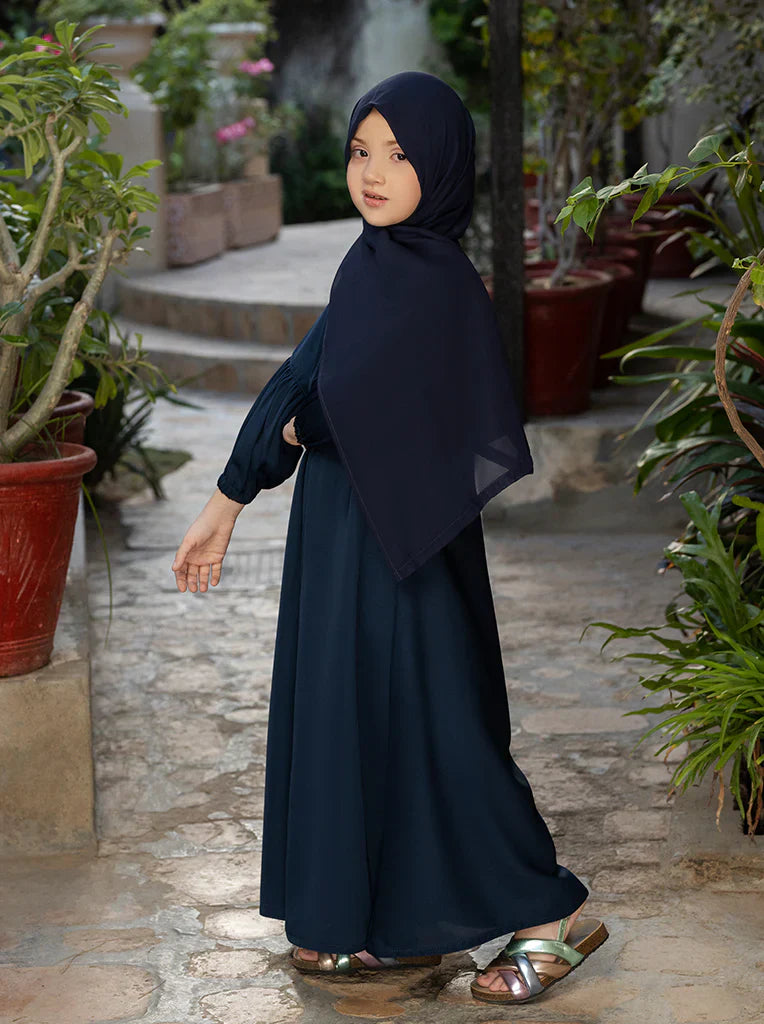 Classic Navy Blue Maxi Abaya with Gathered Sleeves