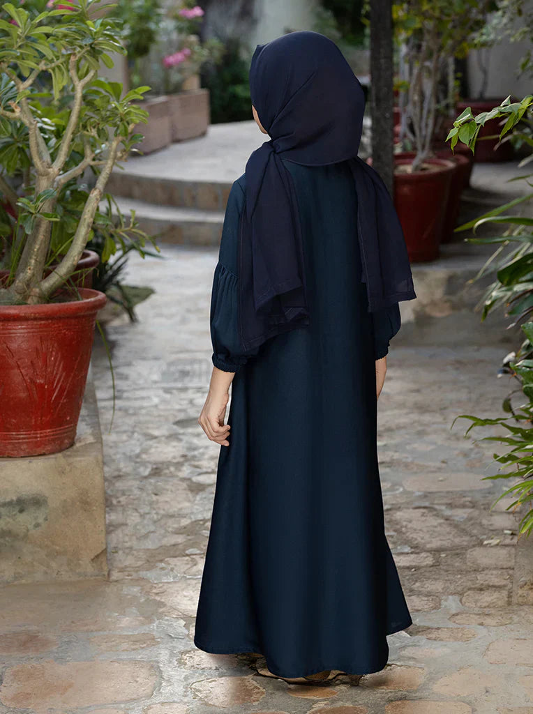 Classic Navy Blue Maxi Abaya with Gathered Sleeves
