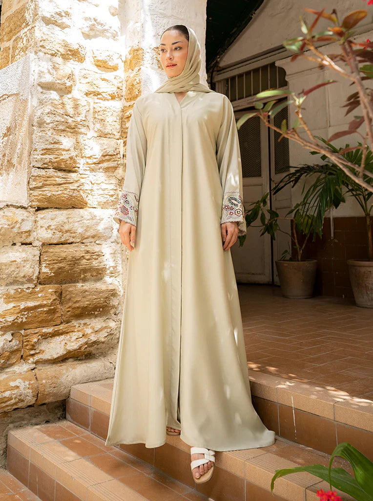 Classic Cream Embroidered Abaya