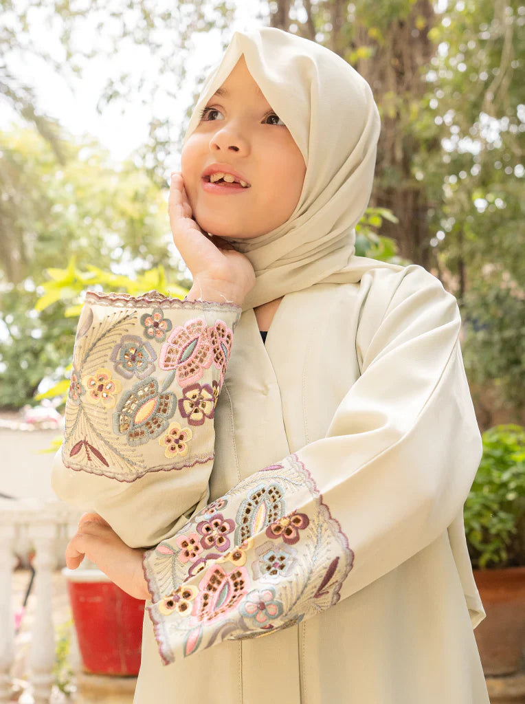 Elegant Cream Abaya with Embroidered Cuffs