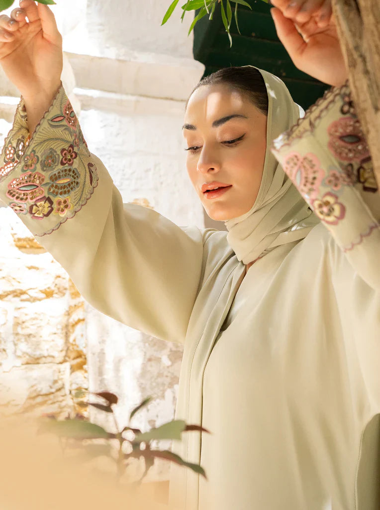 Classic Cream Embroidered Abaya