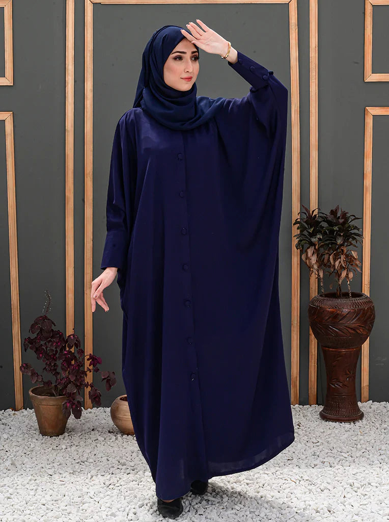 Elegant Navy Blue Oversized Abaya with Button Detailing