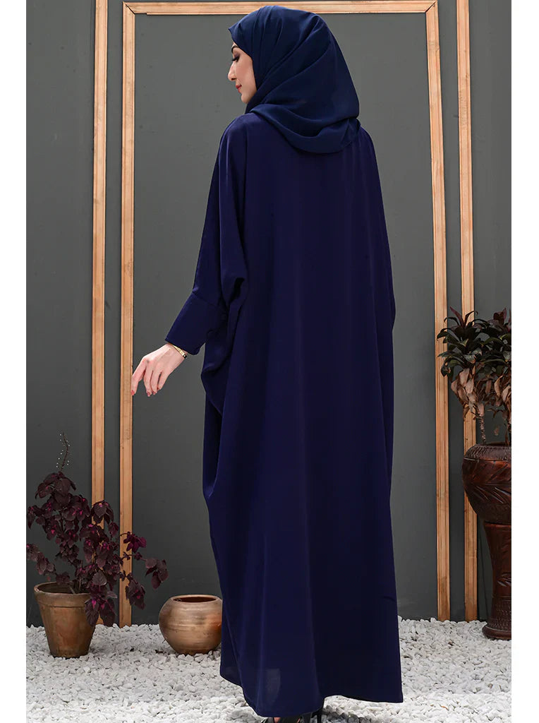 Elegant Navy Blue Oversized Abaya with Button Detailing