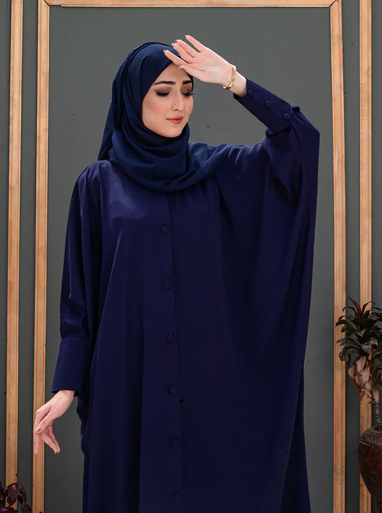 Elegant Navy Blue Oversized Abaya with Button Detailing
