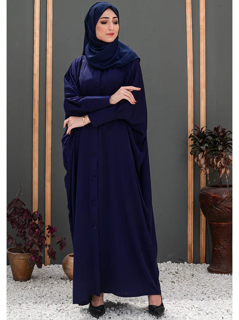 Elegant Navy Blue Oversized Abaya with Button Detailing