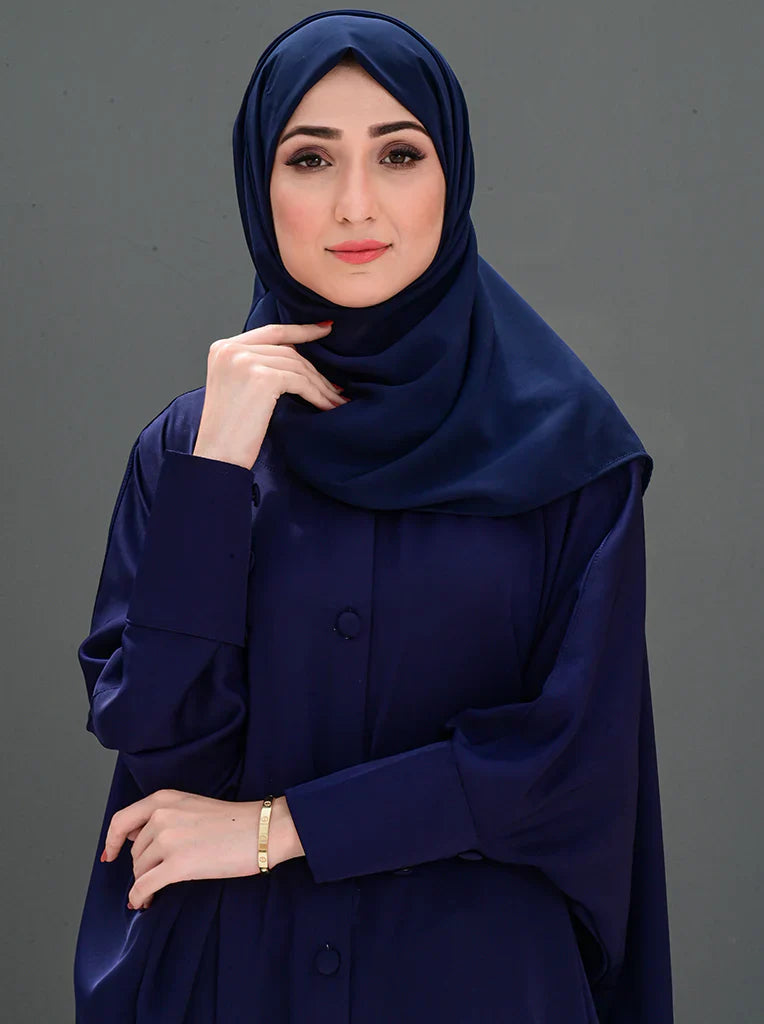 Elegant Navy Blue Oversized Abaya with Button Detailing